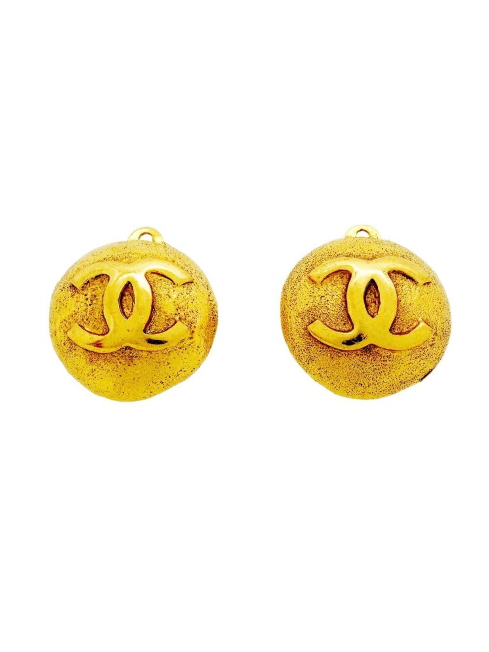 Chanel Earrings Vintage CC Logo Round Circle Gold Plated